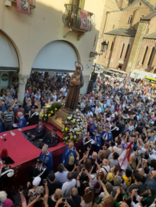 The view from our hotel bedroom whilst St Anthony’s statue is being transported in the procession